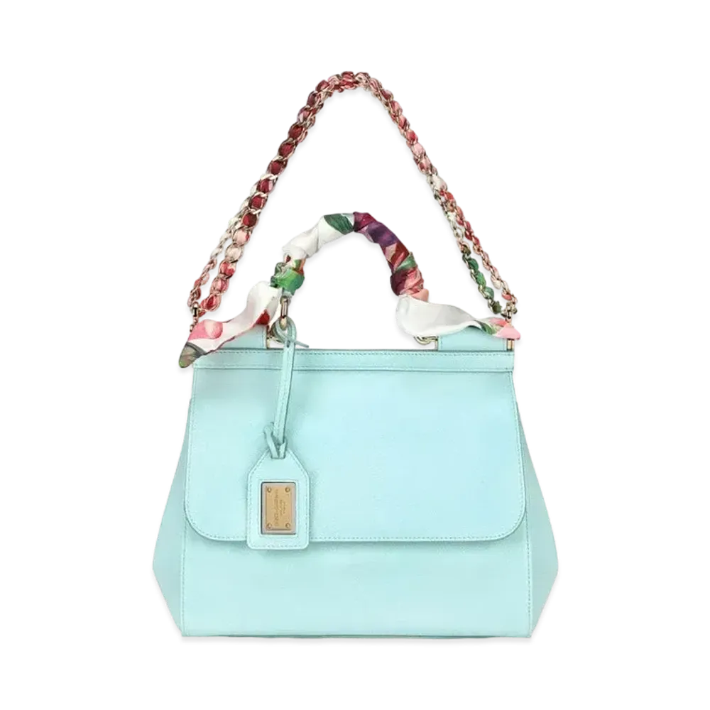 Dolce&Gabbana Sicily Bag Medium Dauphine Calfskin Scarf "Blue"