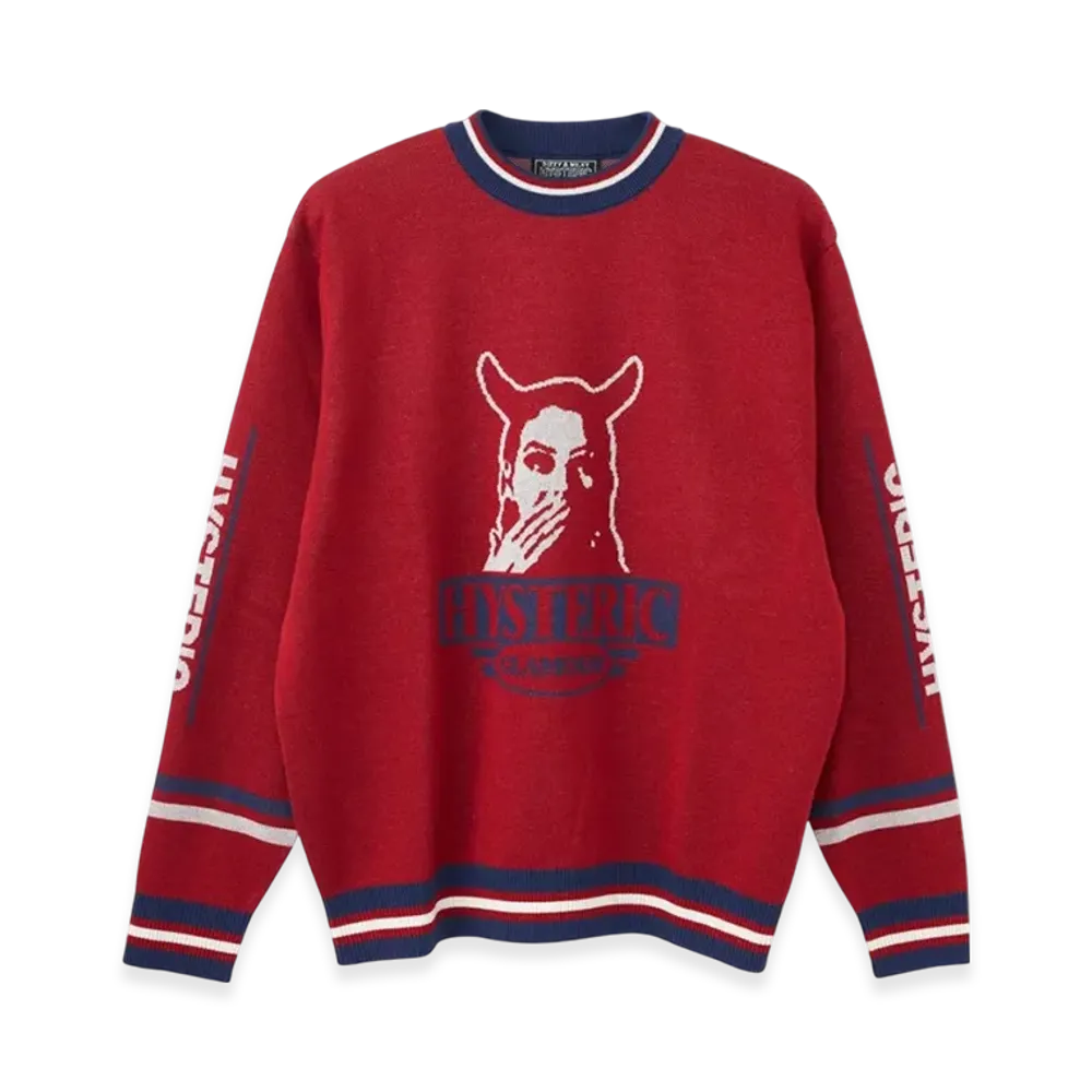 HYSTERIC GLAMOUR Speak No Evil Jacquard Sweater "Red"