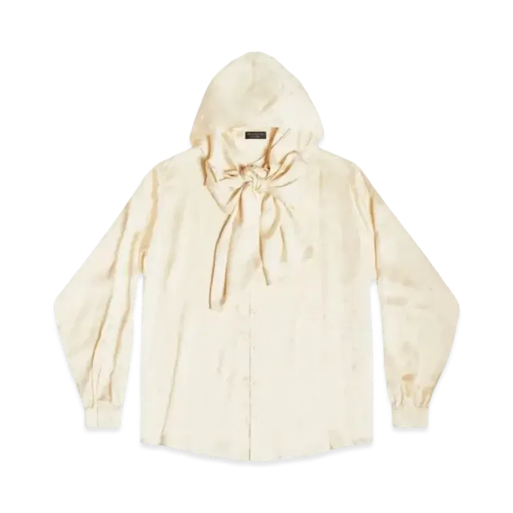 BALENCIAGA Women's Logo Letters All Over Hooded Blouses "Off White"
