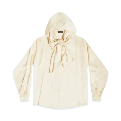 BALENCIAGA Women's Logo Letters All Over Hooded Blouses "Off White"