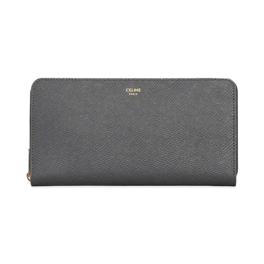 CELINE Large Zipped Wallet in Grained Calfskin  "Grey"