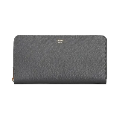 CELINE Large Zipped Wallet in Grained Calfskin "Grey"