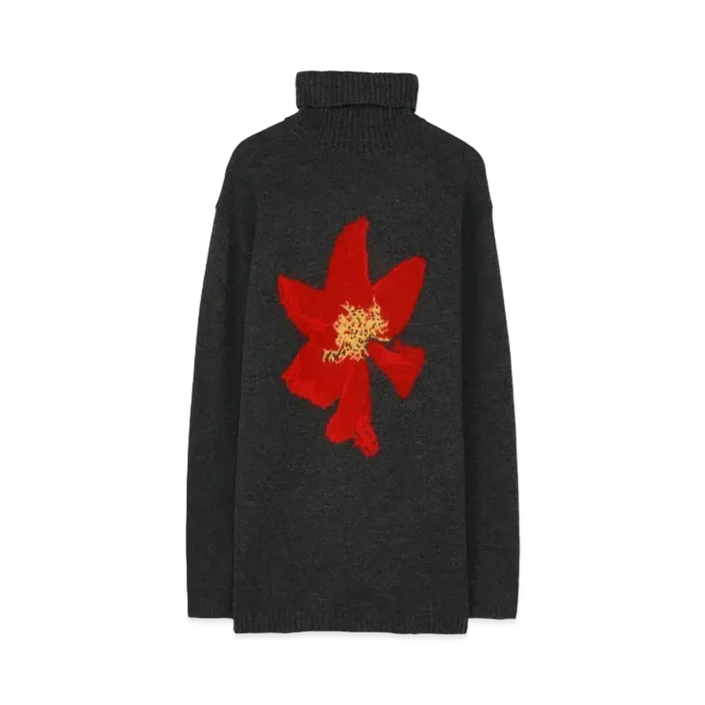 Yohji Yamamoto Pour Homme 7G FLOWER INTERSIA FLORAL TURTLE NECK "Red"