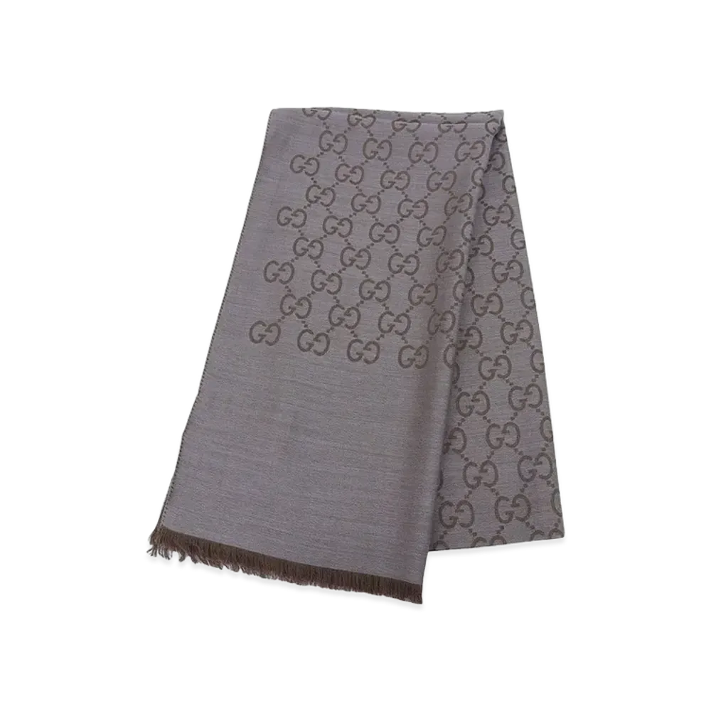 GUCCI Women's Muffler GG Pattern Wool Silk Blend Stole "Brown"
