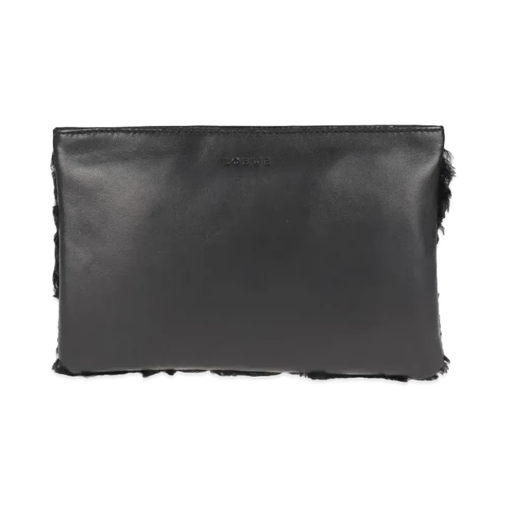 LOEWE Leather Fur Clutch Bag "Black"