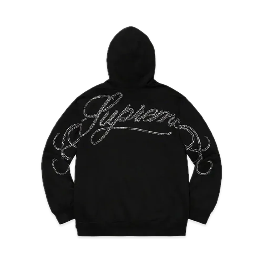 Supreme Rhinestone Script Hooded Sweatshirt "Black"