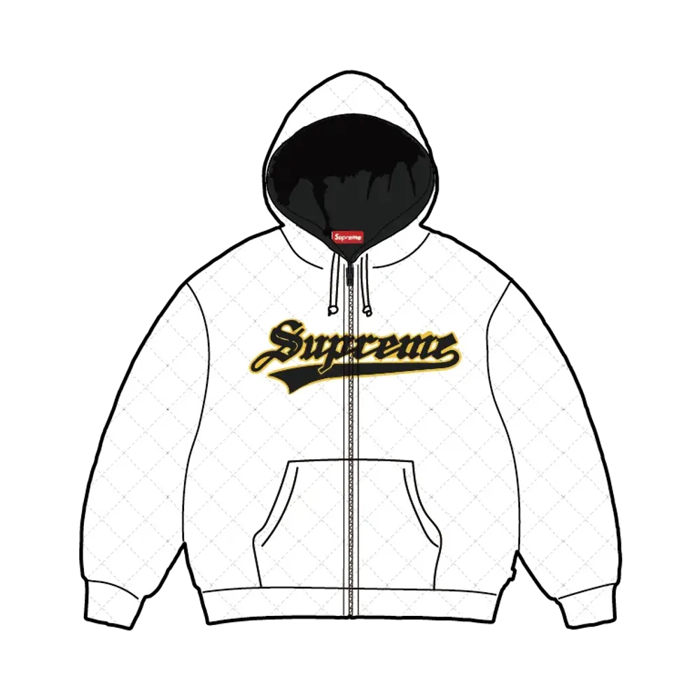 Supreme Quilted Zip Up Hooded Sweatshirt "Ash Grey"