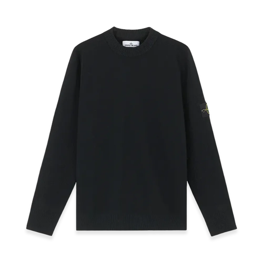 Stone Island 534A4 Stretch RWS Wool Crewneck Sweater with Ribbed Details - 24FW "Black"