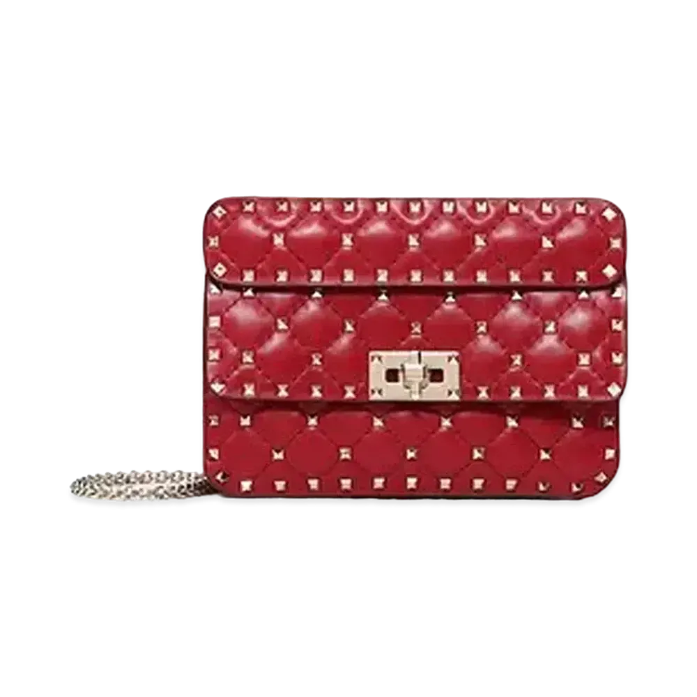 Valentino Small Rockstud Spike Nappa Leather Bag "Red"