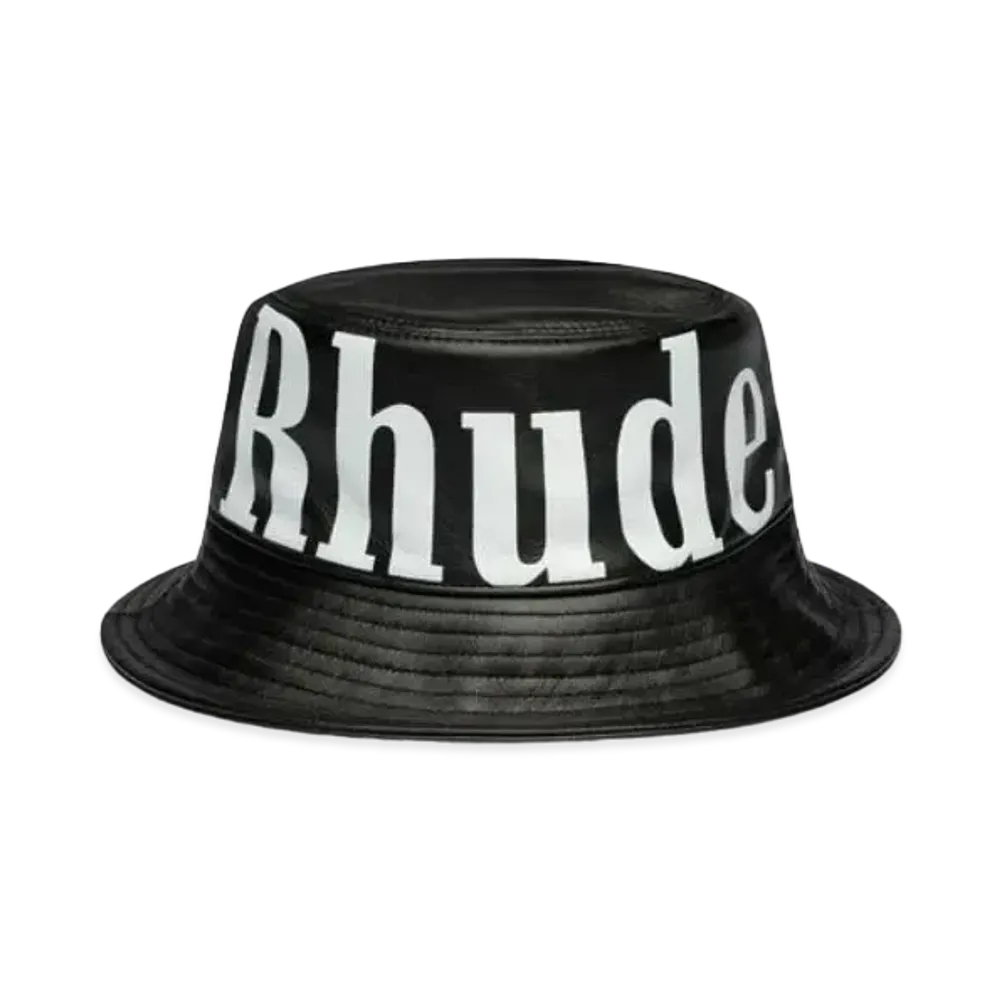 RHUDE Logo Leather Bucket Hat "Black"