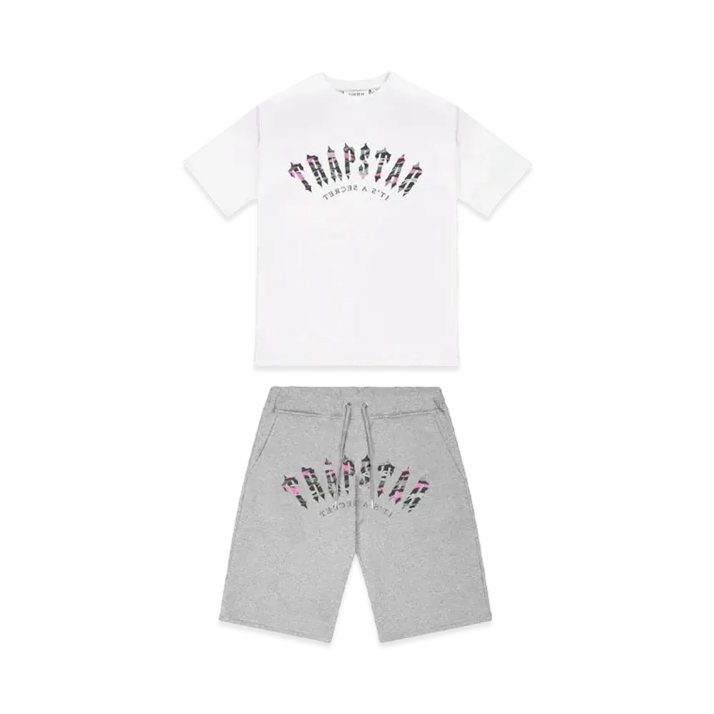 TRAPSTAR Irongate Arch Camo Shorts Set "White/Pink"