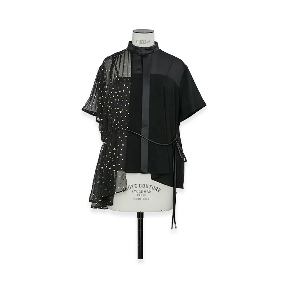 sacai Women's Wool Suiting x Polka Dot Blouse "Black"
