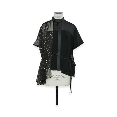 sacai Women's Wool Suiting x Polka Dot Blouse "Black"