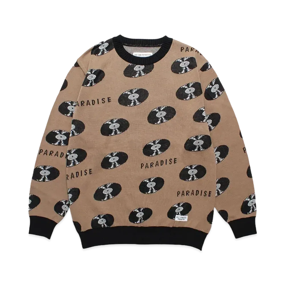 WACKO MARIA Records Jacquard Knit Sweater "Brown"