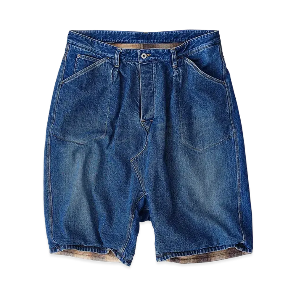 NICENESS Stu Distressed Denim Reversible Baggy Shorts "Indigo"