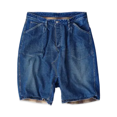 NICENESS Stu Distressed Denim Reversible Baggy Shorts "Indigo"