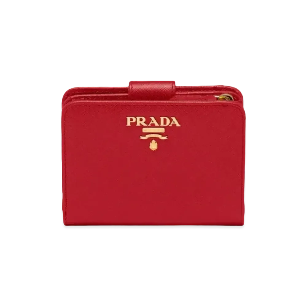 PRADA Saffiano Metal Logo Wallet "Fiery Red"
