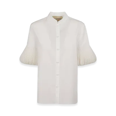 Valentino Women's Embroidered Shirt Graphic Pages Cotton Popeline "Bianco"