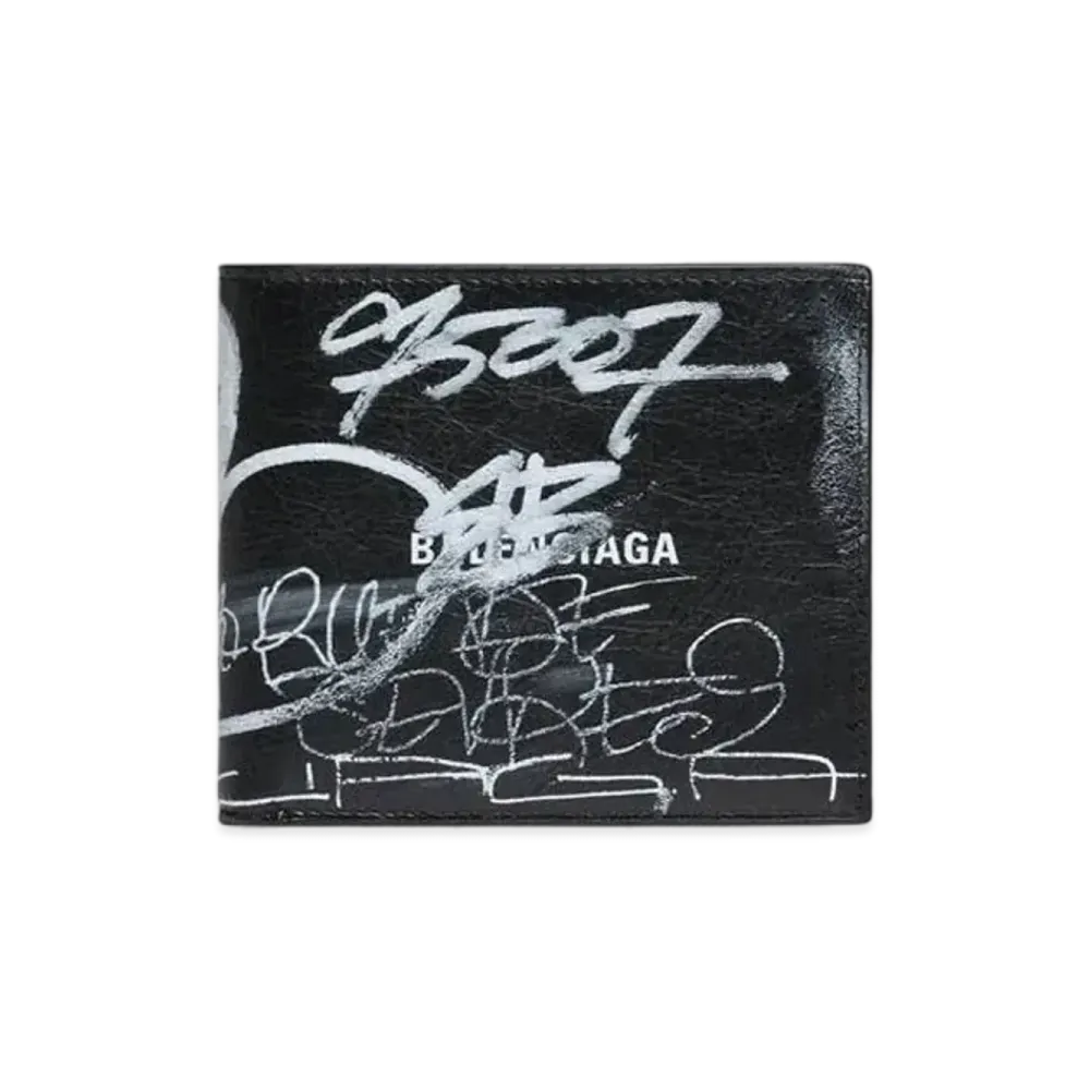 BALENCIAGA Cash Square Folded Wallet Graffiti "Black/White"