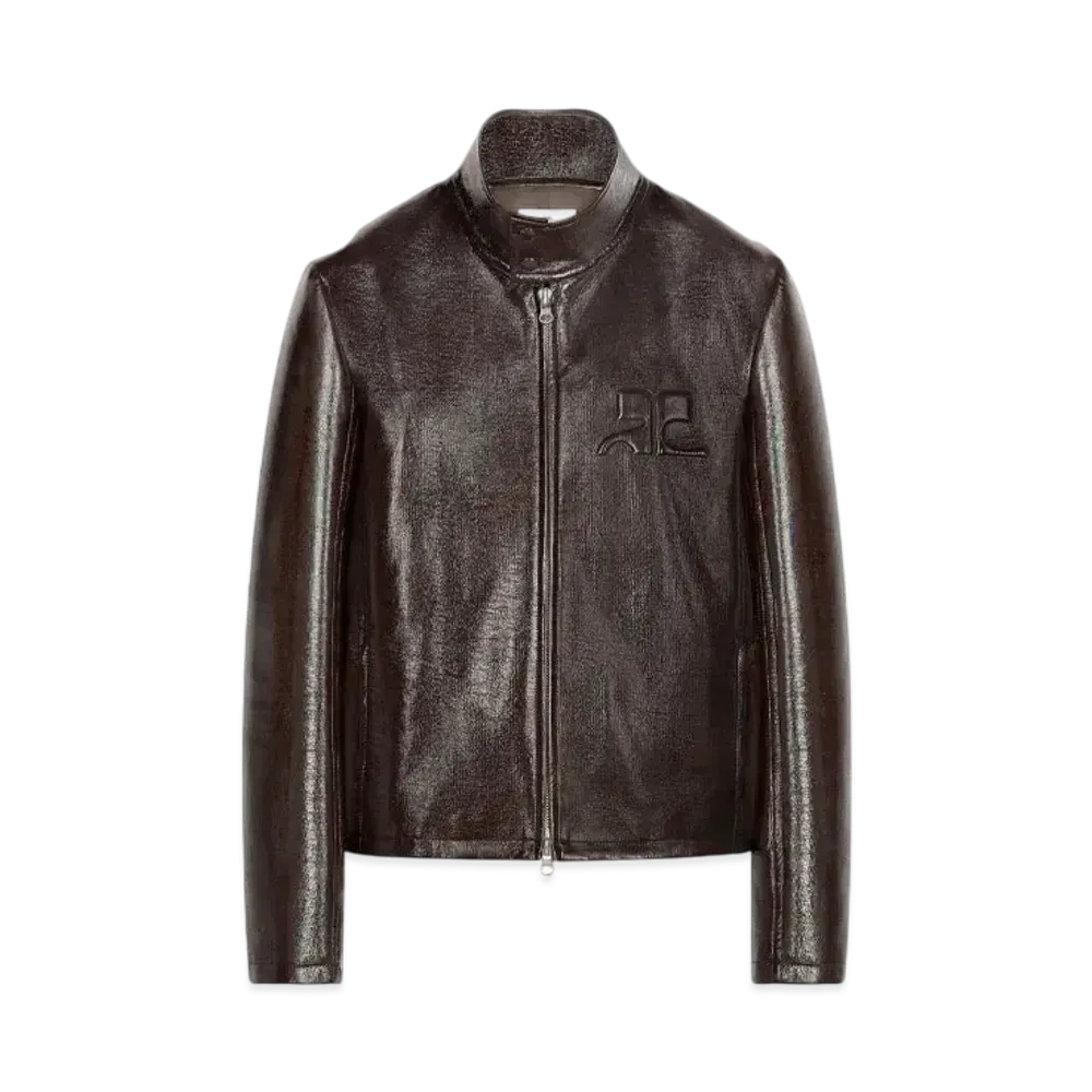 Courreges Zipped Vinyl Biker Jacket "Chocolate"