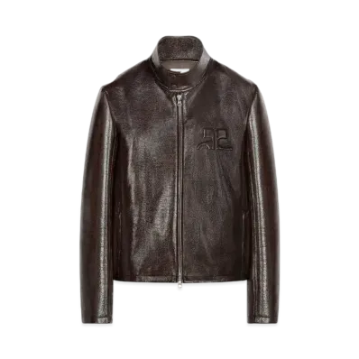 Courreges Zipped Vinyl Biker Jacket "Chocolate"