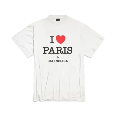 BALENCIAGA I Love Paris & BALENCIAGA T-Shirt Oversized in Dirty Vintage Jersey "White"