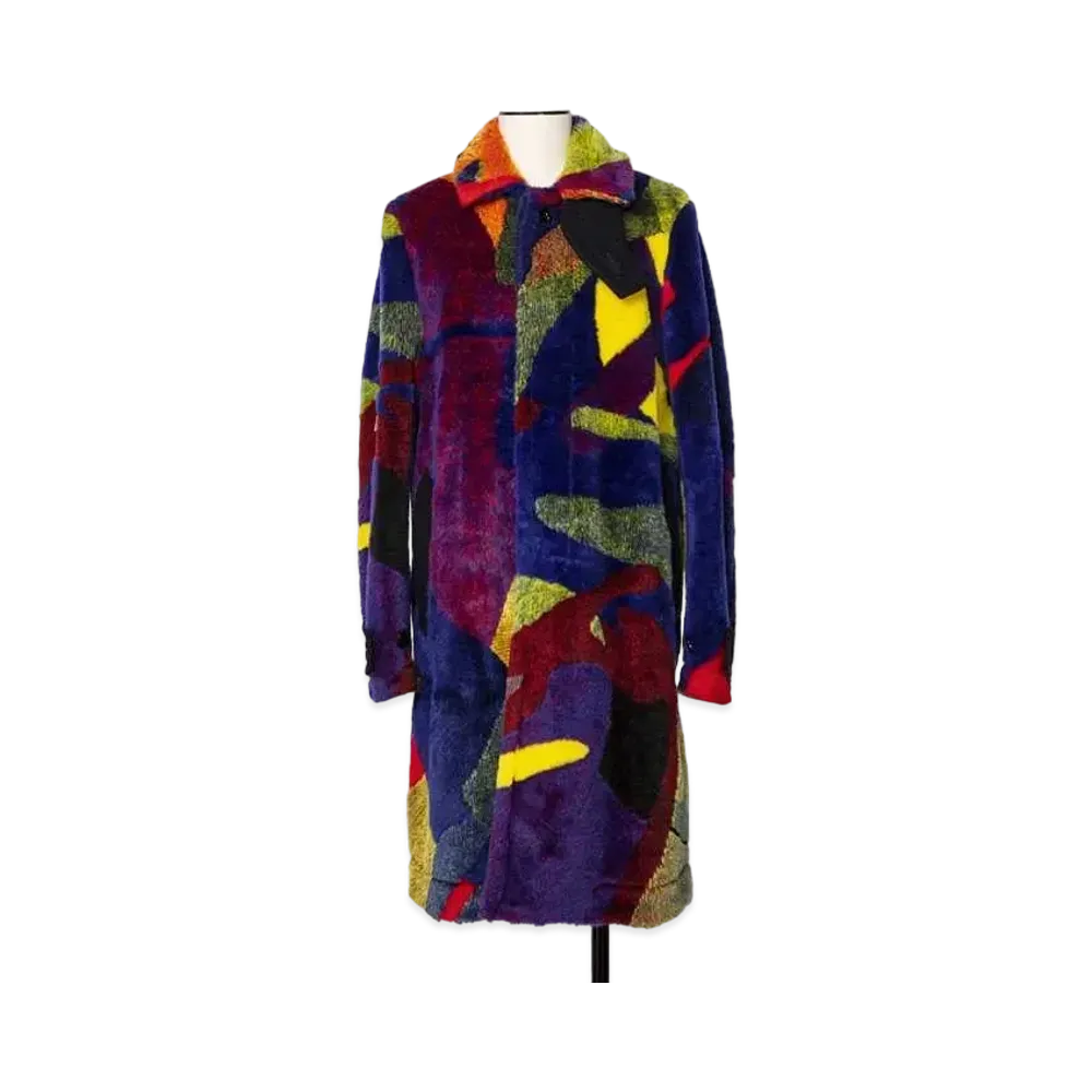 sacai KAWS Jacquard Faux Fur Coat "Multi"