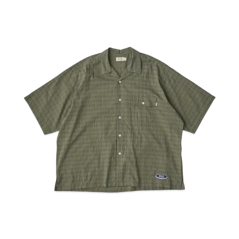 SEDAN ALL-PURPOSE x 7th Delivery Dobby Plaid Open Collar S/S Shirt "Light Olive"