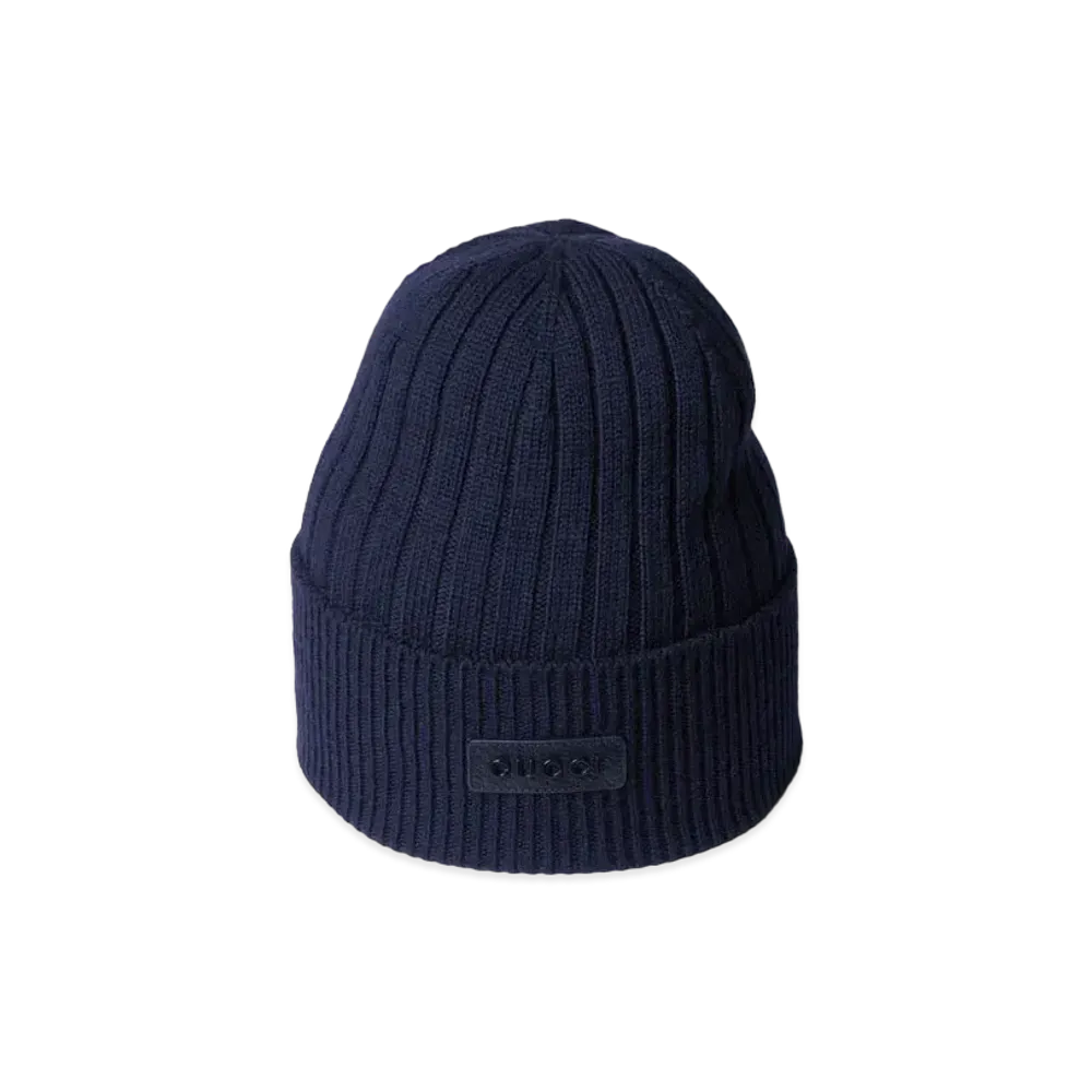 GUCCI Rib Knit Wool Hat "Dark Blue"