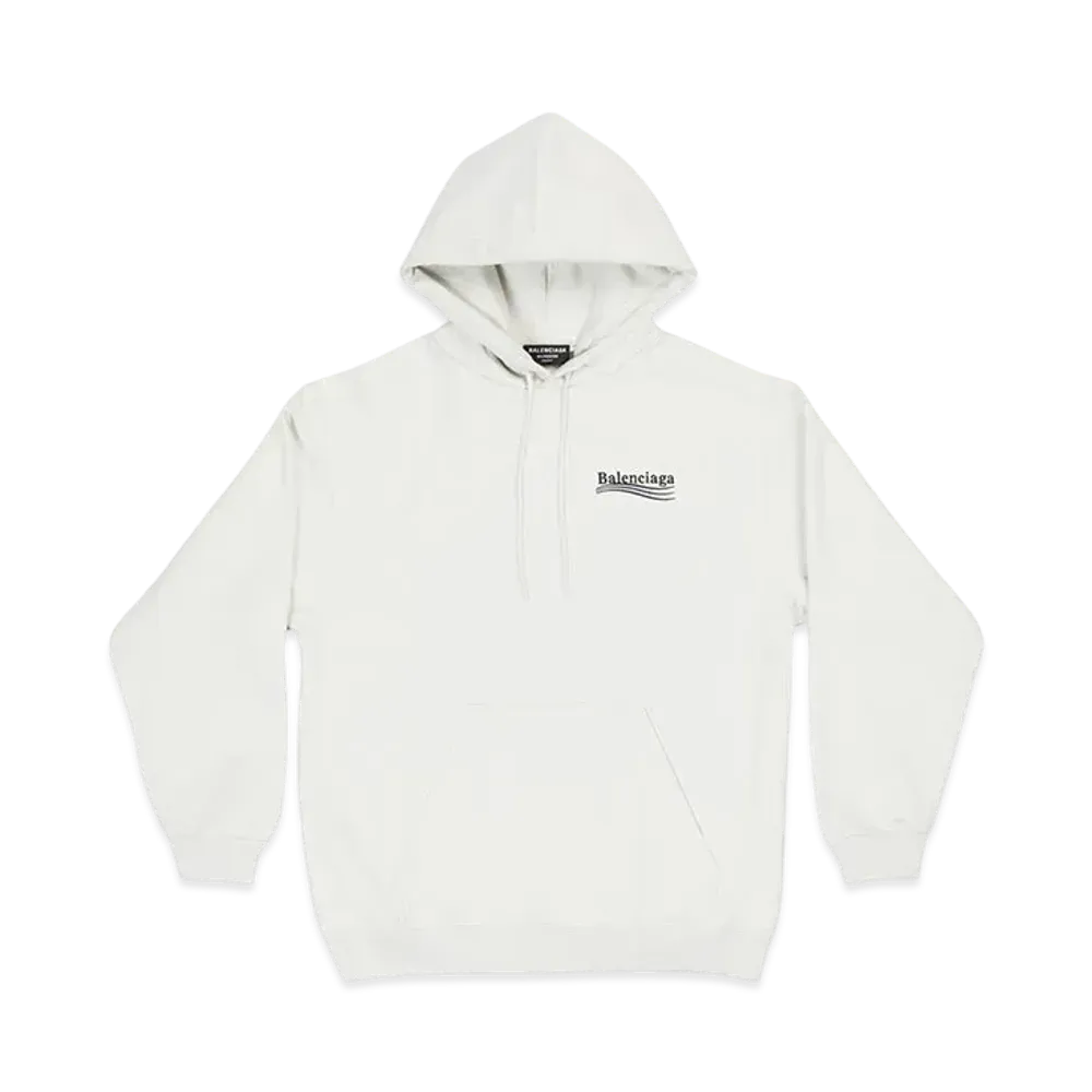 BALENCIAGA MENS Political Campaign Hoodie Medium Fit "White/Black/Blue"