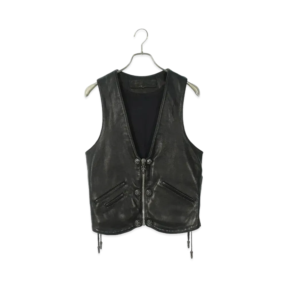 Chrome Hearts Back Flare 6 Button Dagger Zip Leather Vest "Black"