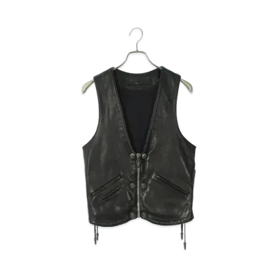 Chrome Hearts Back Flare 6 Button Dagger Zip Leather Vest "Black"