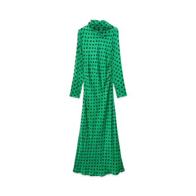 MSGM Satin Long Dress With Polka Dot Print "Green"
