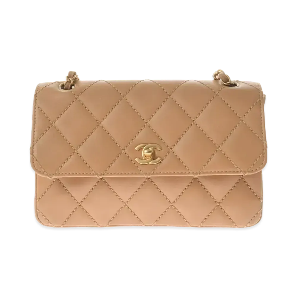 CHANEL Wild Stitch Coco Mark Flap Chain Shoulder Calfskin "Beige/Gold"