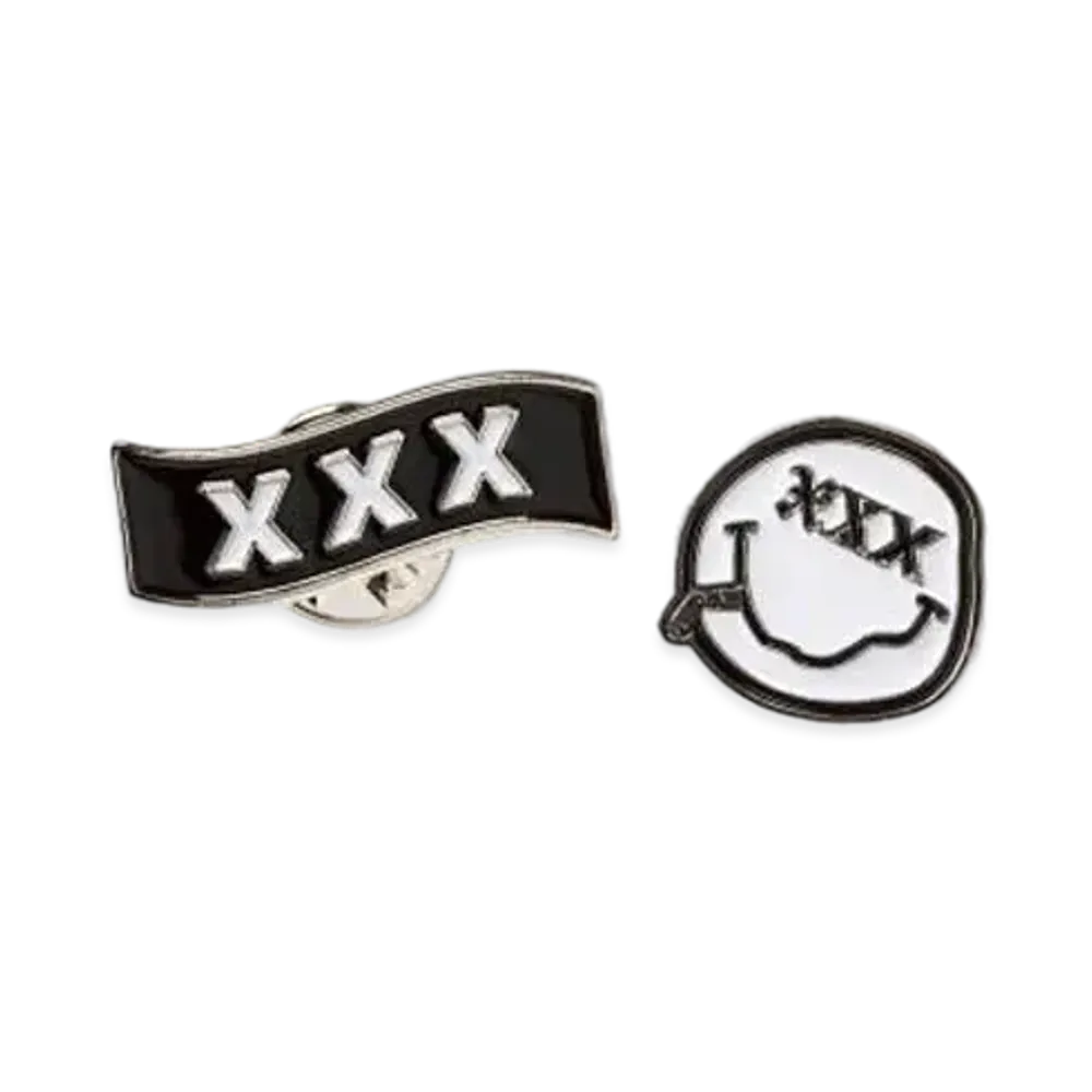 GOD SELECTION XXX 2PC SET PIN BADGE GX-S21-ST- "WHITE/BLACK"