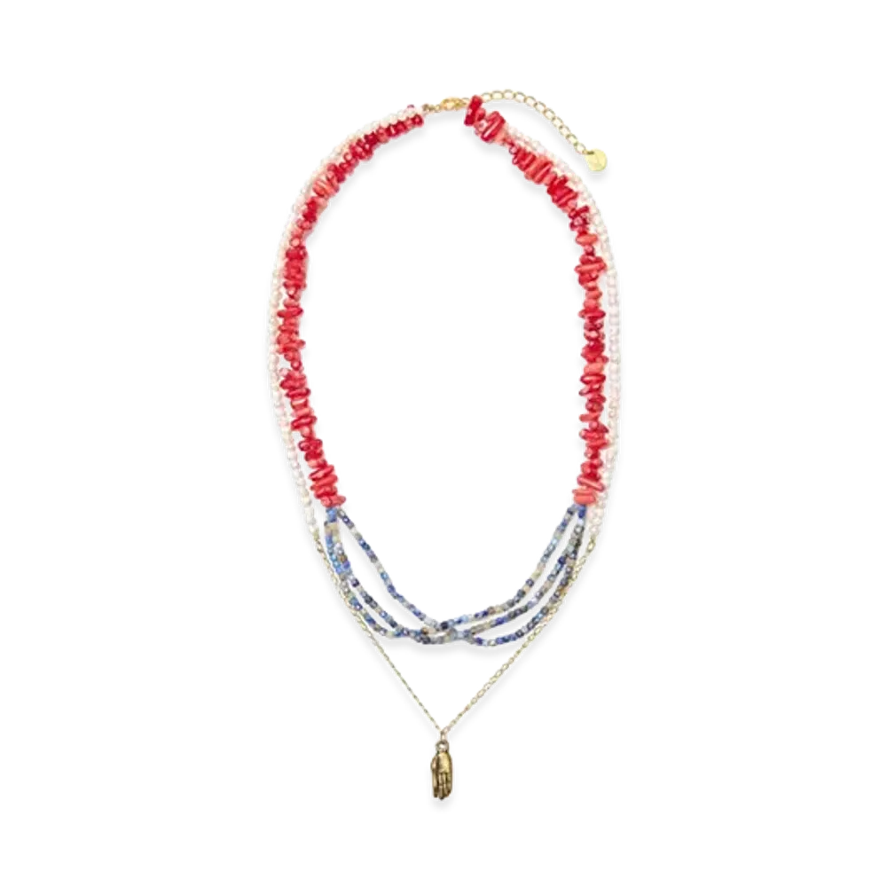 UNDERCOVER Brass Bead Double Strand Necklace "Red"