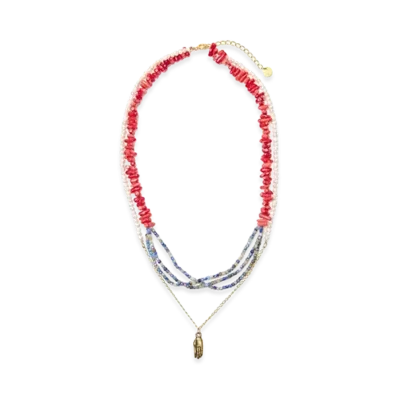 UNDERCOVER Brass Bead Double Strand Necklace "Red"