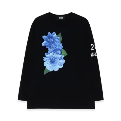 WILDSIDE YOHJI YAMAMOTO Blue Dahlia Long Sleeve T-Shirt "Black"