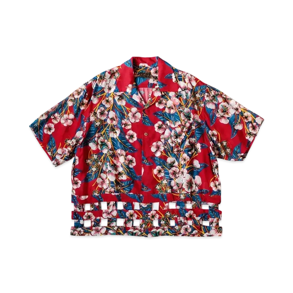 KAPITAL Silk Rayon Cotton Flower Wind Pen Aloha Shirt "Red"