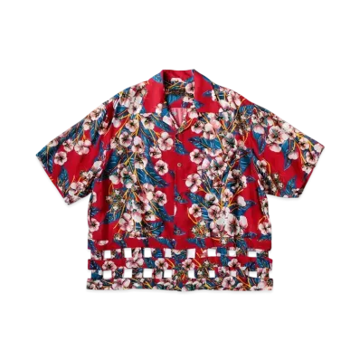KAPITAL Silk Rayon Cotton Flower Wind Pen Aloha Shirt "Red"
