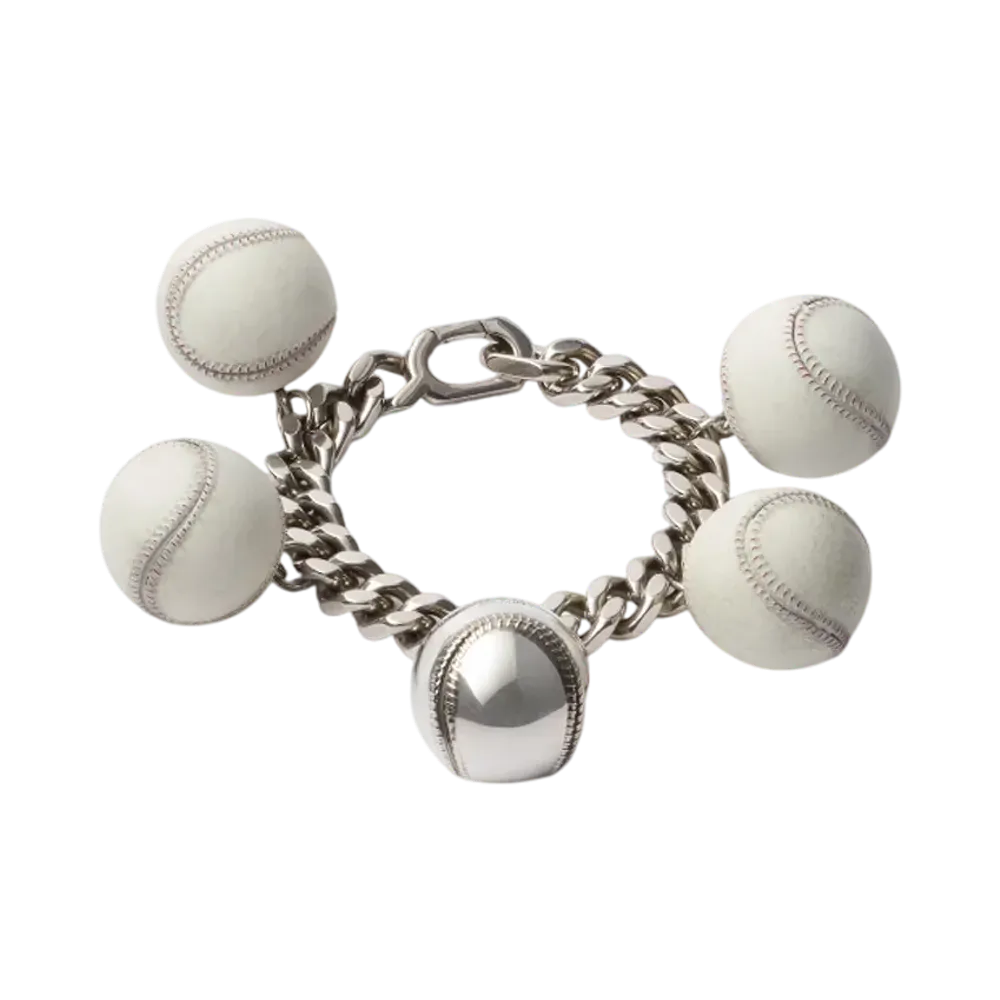 PRADA Metal Basketball Bracelet "Pewter/Ivory"