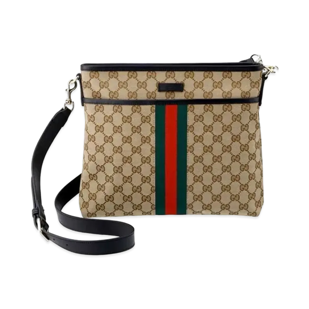 GUCCI GG Canvas Web Shoulder Bag "Beige/Ebony"