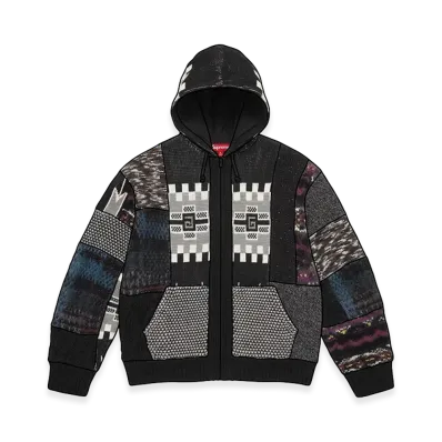 Supreme Patchwork Zip Up Hooded Sweater "Black"