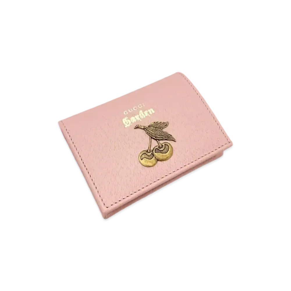 GUCCI Compact Wallet Gucci Garden Cherry Leather "Pink"