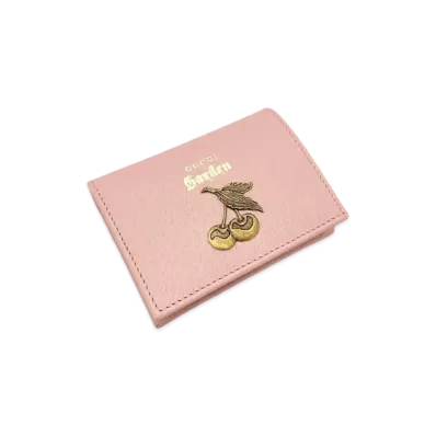 GUCCI Compact Wallet Gucci Garden Cherry Leather "Pink"