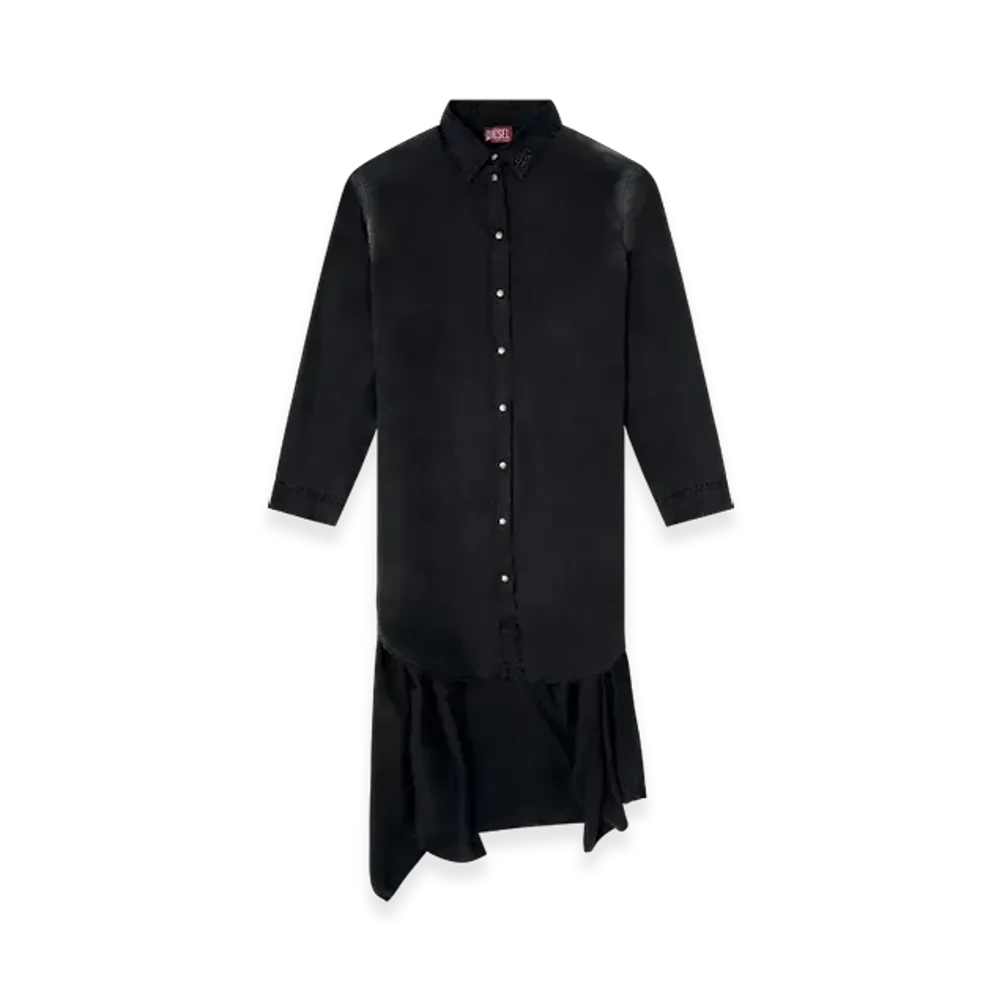 Diesel D-Iletta-R1 Wrap Shirt Dress In Treated Twill "Black"