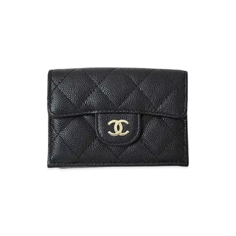 CHANEL Matelasse Caviar Skin Classic Small Flap Wallet "Black/Gold"
