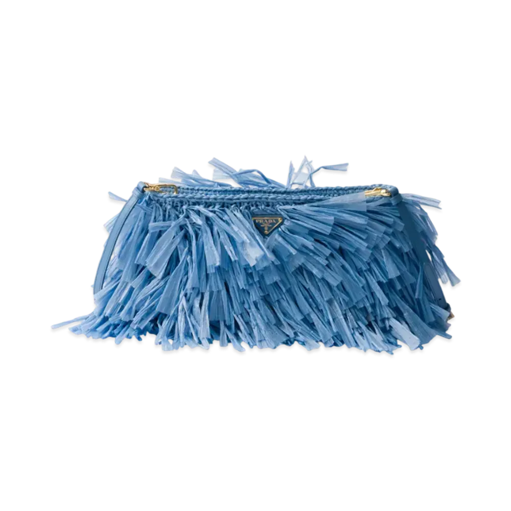 PRADA Medium Fringed Crochet Clutch "Light Blue"