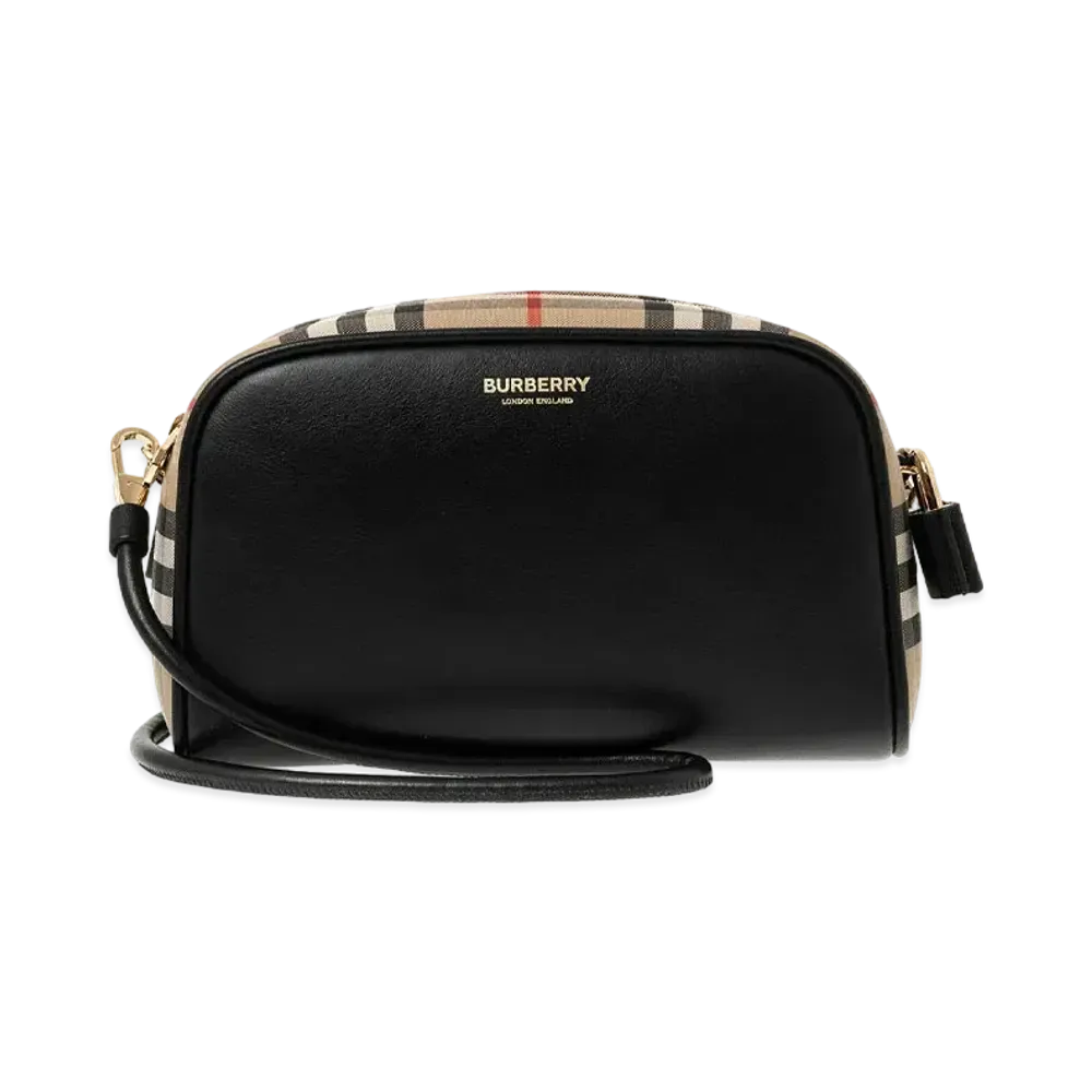 Burberry Leathervintage Check Half Cube Crossbody Bag "Archive Beige"
