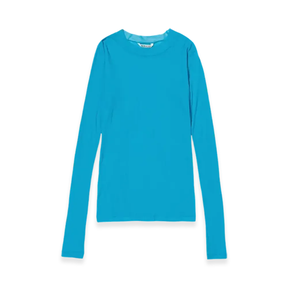 AURALEE Super High Gauge Sheer Rib L/S T-Shirt "Turquoise Blue"